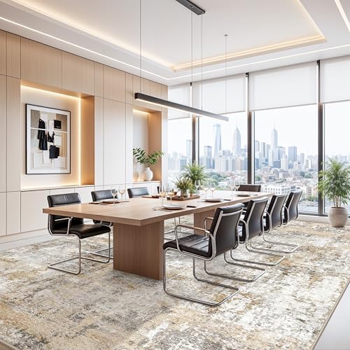 12x15 Area Rug for Living Room – Large Modern Neutral Abstract Thin Washable Carpet, Soft Low Pile Non-Slip Stain-Resistant for Bedroom Dining Room Home Office (Gold Grey) - Image 3