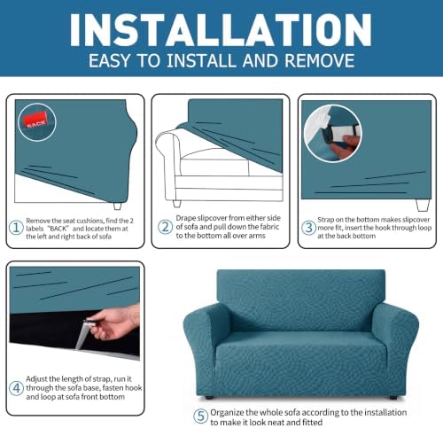 ZNSAYOTX 1 Piece Stretch Sofa Covers for 3 Cushion Couch (72"-90"), New Plaid Couch Cover with Non-Slip Buckle for Dog Pets, Ultimate Soft Cozy Washable Sofa Slipcover Form Fit Protector, Teal - Image 4