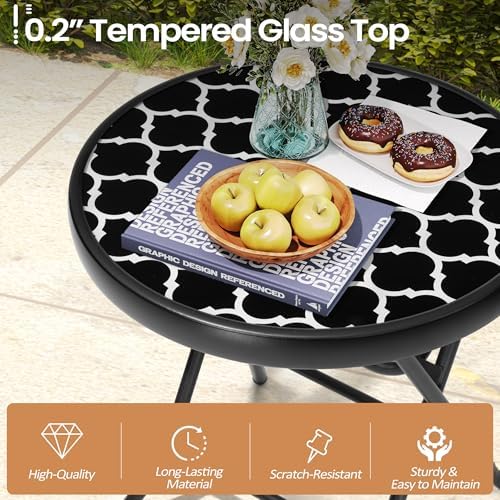 Foldable Side Table with Tempered Glass Top, Black & White - Image 5