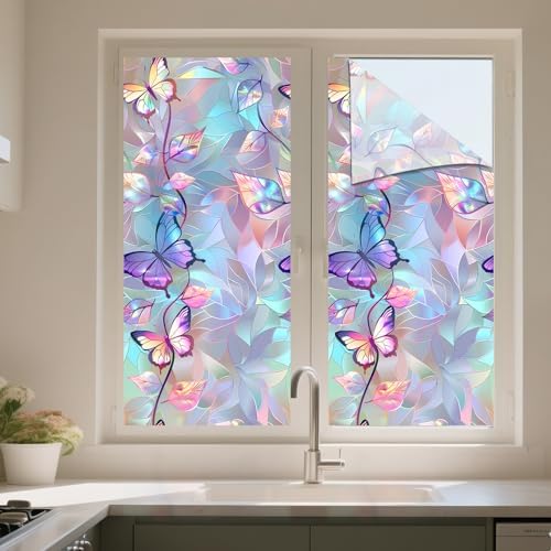IVN Privacy Window Film Iridescent Butterfly Leaf Vine Window Cling - Image 5