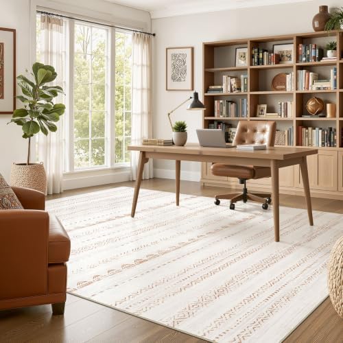 Nakagishi Area Rug Living Room Rugs: 9x13 Large Soft Machine Washable Boho Moroccan FarmNeutral Stain Resistant Indoor Floor Carpet for Bedroom Under Dining Table Home Office Decor-Beige Brown - Image 5