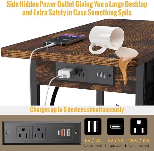 Yenlure Small Side Table with Charging Station, Narrow Nightstand Bedside Tables with Storage Pocket for Living Room Bedroom, Sofa End Table with USB Ports and Power Outlets for Small Spaces - Image 4