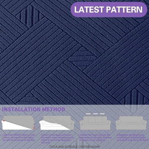 ZNSAYOTX Oversized Super Stretch Couch Cover (92"-115"), New Striped Sofa Covers Comfortable & Durable, Dog Cat Pets Friendly Extra Large Spandex Sofa Slipcovers (Navy Blue, XL Sofa) - Image 5