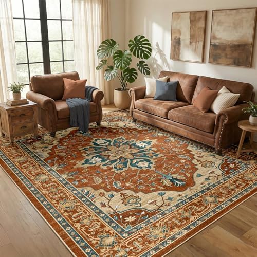 RELEANY Washable Area Rug, 5'x7', Red/Orange/Blue/Brown - Image 3