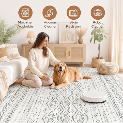 Nakagishi Area Rug Living Room Rugs: 10x12 Large Soft Machine Washable Boho Moroccan FarmNeutral Stain Resistant Indoor Floor Carpet for Bedroom Under Dining Table Home Office Decor-Grey - Image 3