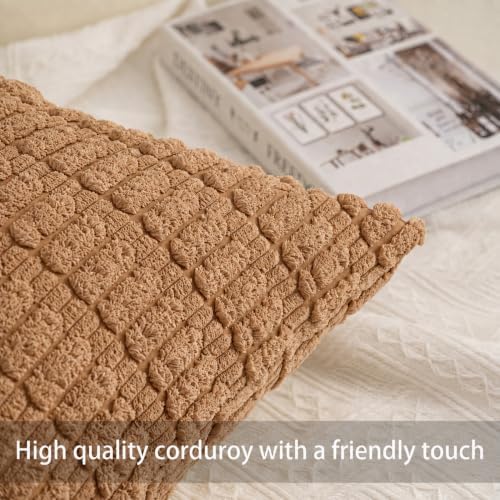 Pack of 2 Corduroy Decorative Throw Pillow Covers 18x18 Inch, Apricot - Image 2
