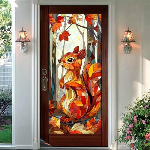HOMETITUTE Autumn Squirrel Leaf Privacy Window Film Cling 17.7x39.3 PVC - Image 6