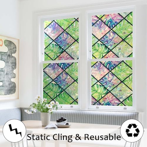 Stained Glass Window Film, 3D Leaf Static Cling 17.5" x 78.7 - Image 4