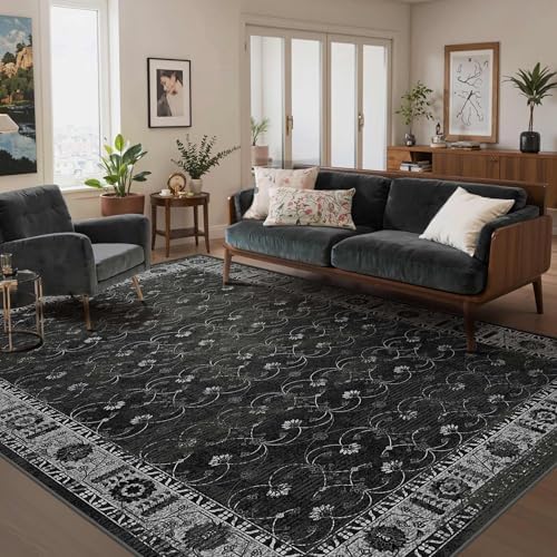 Rugxara 6x9 Black Washable Area Rug for Living Room by Rugxara