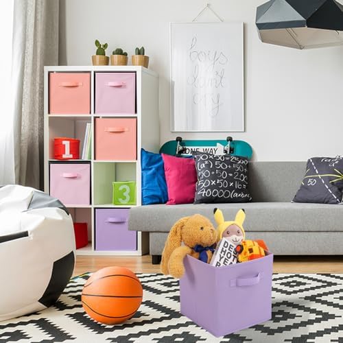 Stero Fabric Storage Bins 6 Pack Fun Colored Durable Storage Cubes with Handles Foldable Cube Baskets for Home, Kids Room, Closet and Toys Organization Purple, Pink, peachpuff - Image 6
