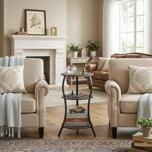 YEAKOO Small Side Table with Charging Station,3-Tier Round end Table - Image 5