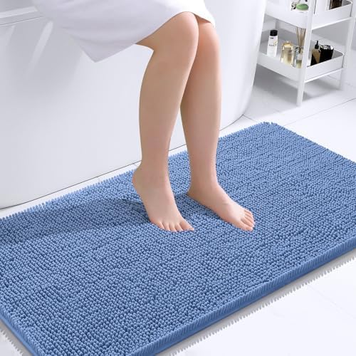 OLANLY Bathroom Runner Rugs 44x24, Soft Absorbent Chenille Bath Rugs, Rubber Backing Quick Dry, Machine Washable Long Bath Mats for Bathroom, Tub and Shower, Home Decor Accessories, Cornflower Blue by OLANLY