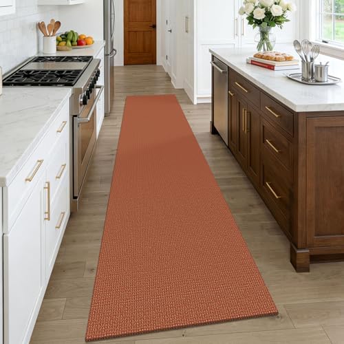 KOZYFLY Orange Runners Rugs for Hallway 2.5'x10', Washable Runner Rug, Woven Non Slip Kitchen Runner, Braided Entryway Rug, Floor Carpet for Entry, Aisle, Hall, Burnt Orange/Tan - Image 2