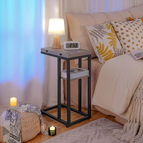 HOOBRO Foldable C Shaped End Table, C Shaped Side Table with Storage Shelf, Slide Under Couch Table for Sofa, Small Spaces, for Living Room, Bedroom, Easy Assembly, Greige BG29SF01 - Image 5