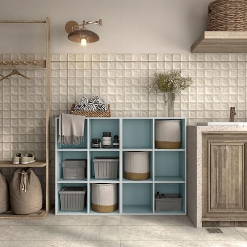 Homes: Inside + Out Apexa 6-Cube Storage Organizer Shelves, Stackable Wood Bookcase Fits Cubby Bins for Organization, Dorm Teen Room Decor & Home Office, Light Blue - Image 2