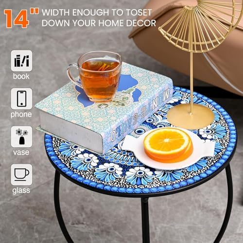 Metal Round Side Table, Weather Resistant Patio Accent Table for Indoor Outdoor Use, Plant Stand for Flower Pots Vase Home Decor, Easy Assemble - Image 4