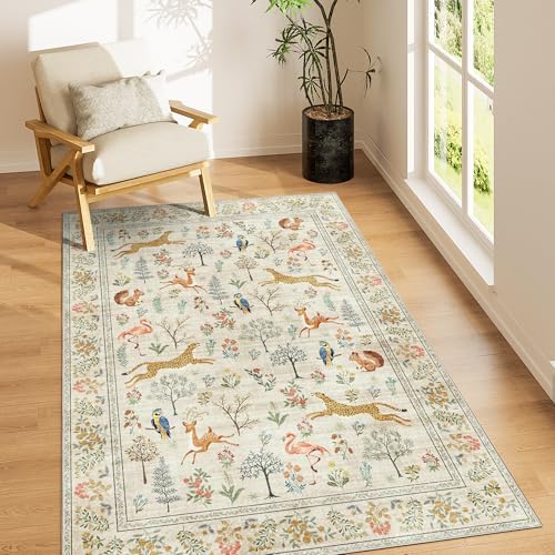 DUKINO 3x5 Rug, Washable Animal Area Rug for Bedroom Non Slip, Beige by DUKINO