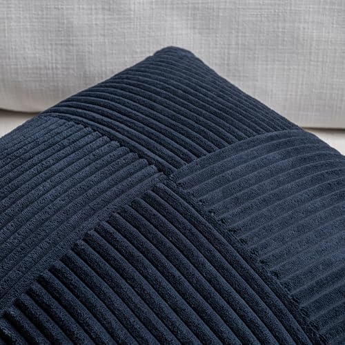 Fancy Homi 2 Packs Navy Blue Decorative Throw Pillow Covers 20x20 Inch for Living Room Couch Bed Sofa, Rustic Farmhouse Boho Home Decor, Soft Corss Corduroy Patchwork Accent Cushion Case 50x50 cm - Image 3