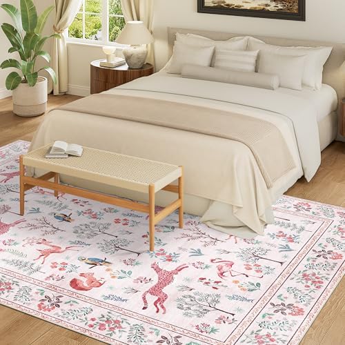 DUKINO 5x7 Area Rugs, Washable Animal Rug for Living Room Non Slip, Pink - Image 4