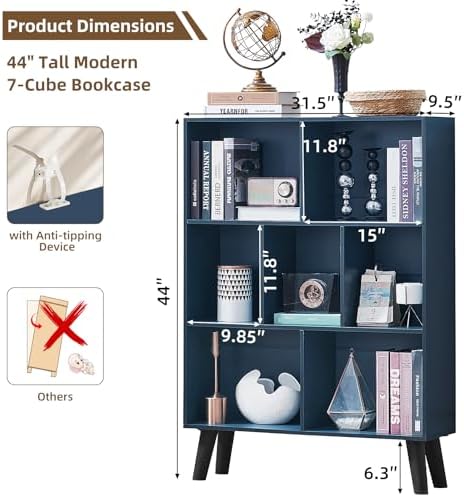 LEYAOYAO Cube Bookshelf, Mid-Century Modern Book Shelf with Legs, Dark Blue - Image 2
