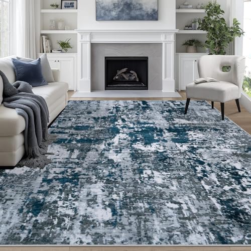 9x12 Area Rugs for Living Room Washable Bedroom Dining Room Navy Grey by Aelenmu