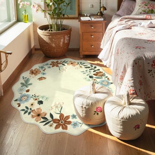 Lahome Floral Round Area Rugs, Washable Circle Small Round Rug 3ft Non-Slip - Image 3