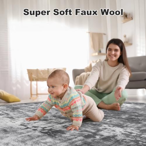 4x6 Rug, Soft Washable Rug for Living Room, Non Slip Abstract Modern Rugs for Bedroom, Low Pile Stain Resistant Foldable Carpet for Dining Room Bedside Entryway Nursery Decor, Black and White - Image 5