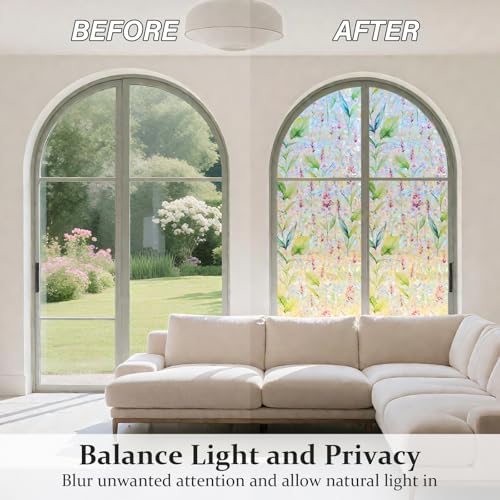 Donox Decorative Window Privacy Film, 3D Floral Stained Glass Window Film Static Cling Rainbow Privacy Sticker for Glass Door Heat Control Anti UV, No Adhesive (Gladiolus,23.6 x 78.7 inches) - Image 3