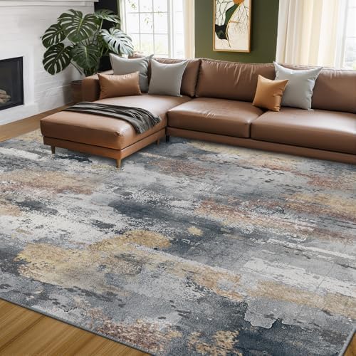 RELEANY Washable 5'x7' Abstract Area Rug for Living Room Ash Brown by RELEANY