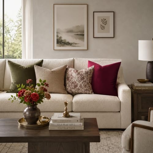 GIGIZAZA Burgundy Velvet Pillow Covers 24x24 Decorative Pillows Pack of 2 - Image 2