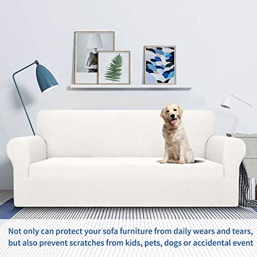 MAXIJIN Stretch Loveseat Sofa Slipcovers 1 piece Love Seat Couch Covers for 2 Cushion Couch Non Slip Sofa Cover Washable Dog Cat Proof Furniture Protector Pet Friendly (Loveseat, White) - Image 2