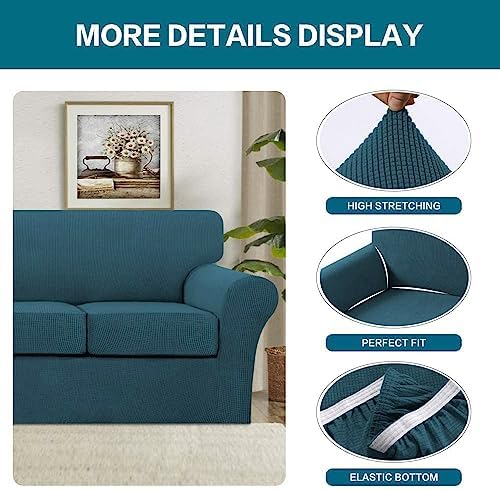 Turquoize 4 Piece Sofa Covers for 3 Cushion Couch Sofa Slipcover Soft Couch Cover for Dogs-Washable Sofa Furniture Covers with 3 Individual Cushion Covers, Jacquard Fabric (3 Cushion Sofa, Deep Teal) - Image 4