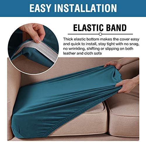 H.VERSAILTEX Velvet Stretch Couch Cushion Cover Plush Cushion Slipcover for Chair Loveseat Sofa Cushion Furniture Protector Seat Cushion Sofa Cover (2 Piece Large Sofa Cushion Covers, Deep Teal) - Image 4