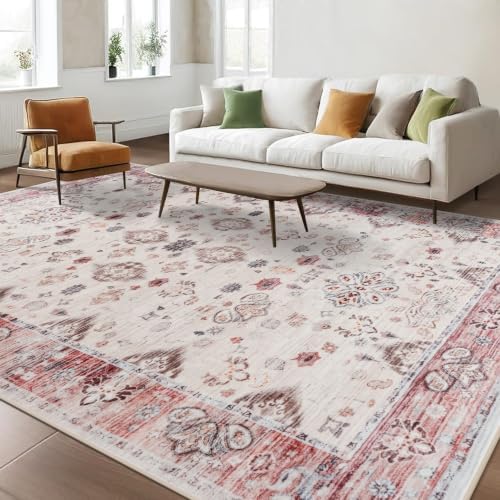 Hanples 6x9 Area Rugs for Living Room, Washable Rug Vintage Floral, Red by Hanples