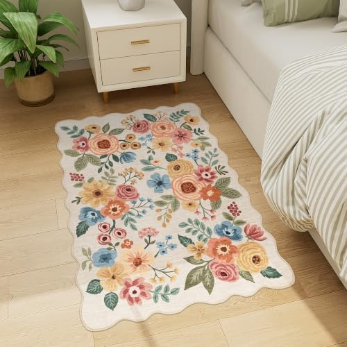 DUKINO 2x3 Rug for Entryway, Floral Door Mat Washable Rug, Beige Yellow - Image 5