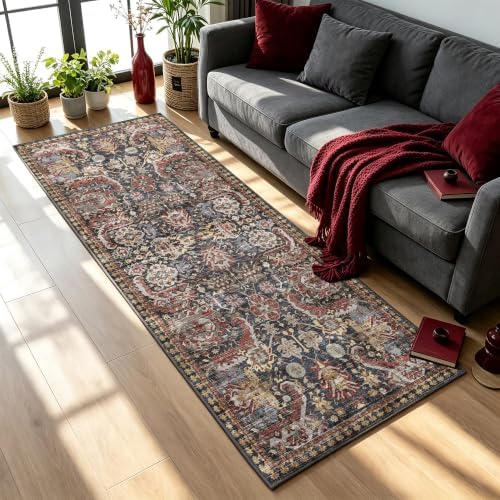 RUGSURE Washable Area Rugs - Perfect for Living Room, Bedroom, Kids Room, Nursery - Stain & Water Resistant Non-Slip, Pet & Child Friendly, Vintage Tribal Area Rugs (Rust, 2'6'' x 8') - Image 2