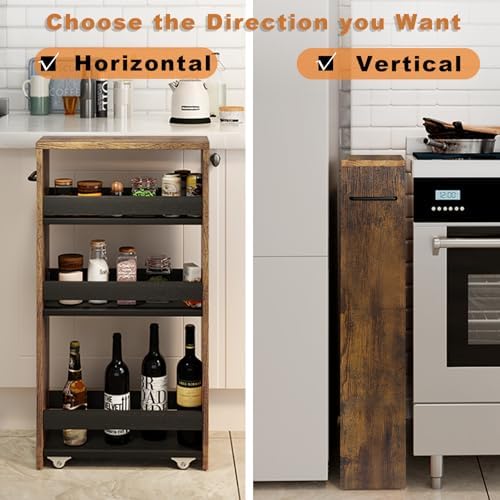 TEAMIX Slim Rolling Storage Cart, Wood 4-Tier Narrow Kitchen/Laundry Cart - Image 3