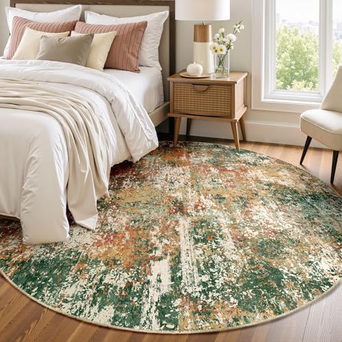 RELEANY Washable Round 8ft Area Rug for Living Room Green Multi by RELEANY