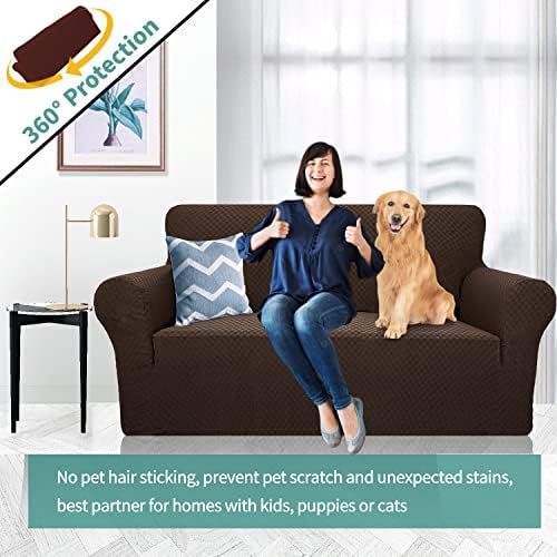 YEMYHOM Couch Cover Latest Jacquard Design High Stretch Sofa Covers for 2 Cushion Couch, Pet Dog Cat Proof Loveseat Slipcover Non Slip Magic Elastic Furniture Protector (Loveseat, Dark Coffee) - Image 2