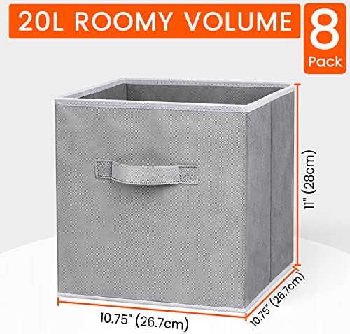 Criusia Storage Cubes - 11 Inch Heavy Duty Fabric Closet Bins for Shelves, Cube Organizer - 8 Pack Collapsible Decorative Storage Bins Baskets for Organizing Clothes Blankets Toys (Grey) - Image 2