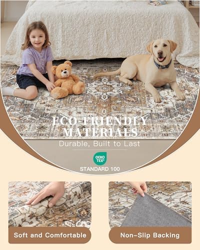 Madane 4x8 Wide Hallway Runner Rug Washable for Living Room, Turmeric/Grey - Image 5