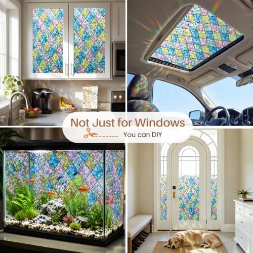 Sunbaby Stained Glass Winodw Film, Rainbow Lattice Stickers, 17.5" x 78.7" - Image 6