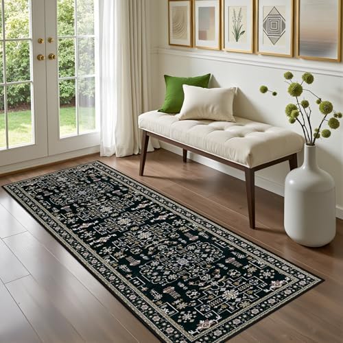 Hallway Runner Rug: 2.6x8 Kitchen Boho Rugs for Living Room Black - Image 3