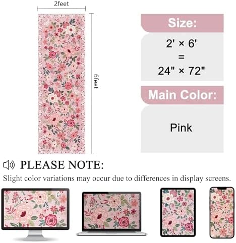 DUKINO 2x6 Runner Rug for Hallway, Washable Kitchen Rugs Non Slip, Pink - Image 2