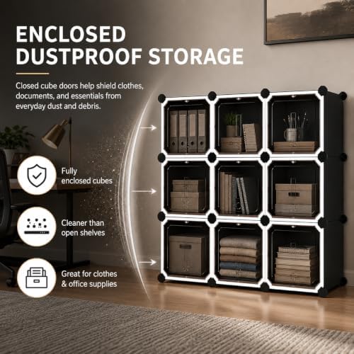 MAGINELS Cube Storage Organizer with Door,Cube Shelves Units, Plastic Storage Cubes, DIY Closet Organizer, Modular Closet Storage Shelves Ideal for Home, Bedroom, (9 Cube) - Image 3