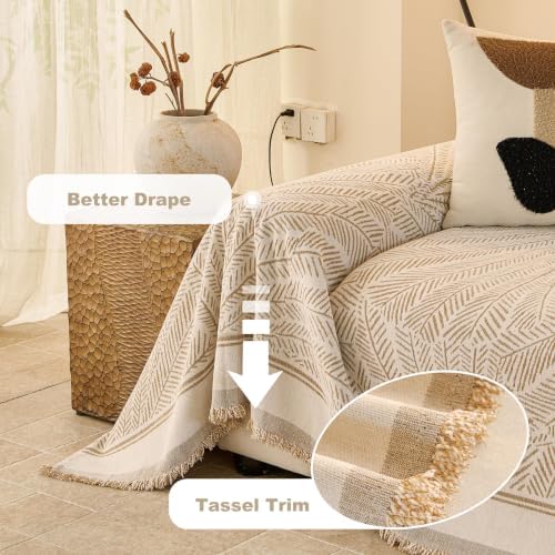 Dog Couch Cover Washable Sofa Cover, Sectional Couch Covers, Sofa Covers for 2-Cushion Sofa, Non-Slip Striped Sofa Slipcovers Furniture Protector (Khaki, 71x102) - Image 4