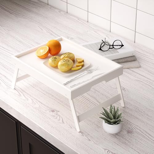Fibogollo 4 Pack Bamboo Bed Tray Table with Folding Legs,Breakfast Trays,Serving Tray for Food and Snack,Laptop Trays for Working(White) - Image 6