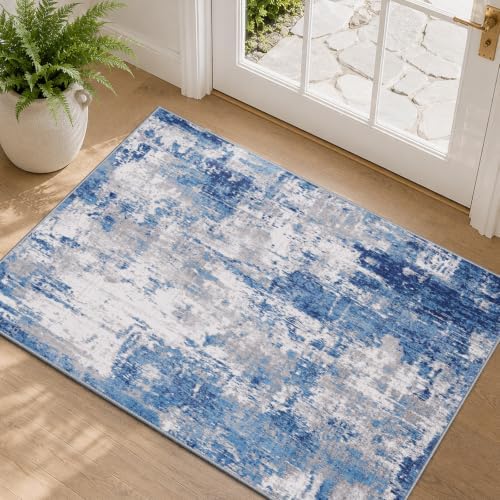 RELEANY Washable 2'x3' Abstract Area Rug for Living Room Blue Gray by RELEANY