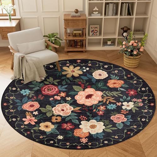 DUKINO 6ft Round Rug, Soft Washable Circle Rug for Bedroom Non Slip, Black by DUKINO