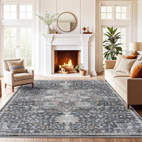 AMADA HOMEFURNISHING 6x9 Area Rugs, Blue Low-Profile Washable Rug with Non-Slip Backing & Durable Edge Binding, Vintage Rugs for Living Room, Bedroom, Dinning Room by AMADAHOMEFURNISHING